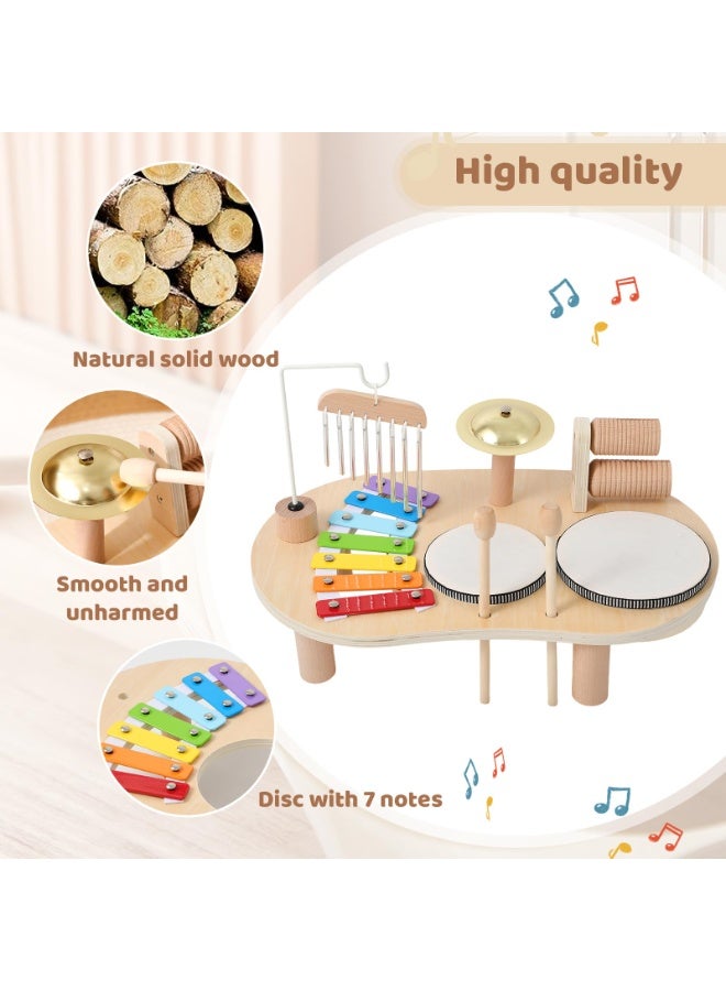 بيبي لاند لعبة طاولة موسيقية متعددة الوظائف للتعليم المبكر، طاولة موسيقية خشبية، طقم طبول للأطفال الصغار، لعبة موسيقية 7 في 1 للأطفال، مجموعة ألعاب إيقاع محمولة للصغار، ترفيه موسيقي تعليمي لفصل الشتاء - Image 4