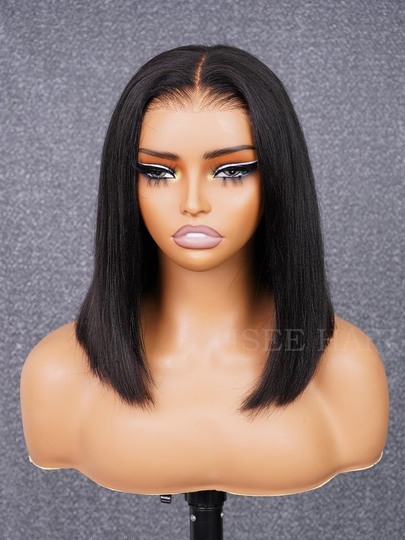 ISEE Hair M Cap 9x6 Bob Wig Human Hair Glueless Wigs Pre Plucked Pre Cut HD Lace Front Glueless Wigs Human Hair 180% Density Short Straight Bob Wigs for Black Women (Yaki Straight, 10 Inch) - Image 4