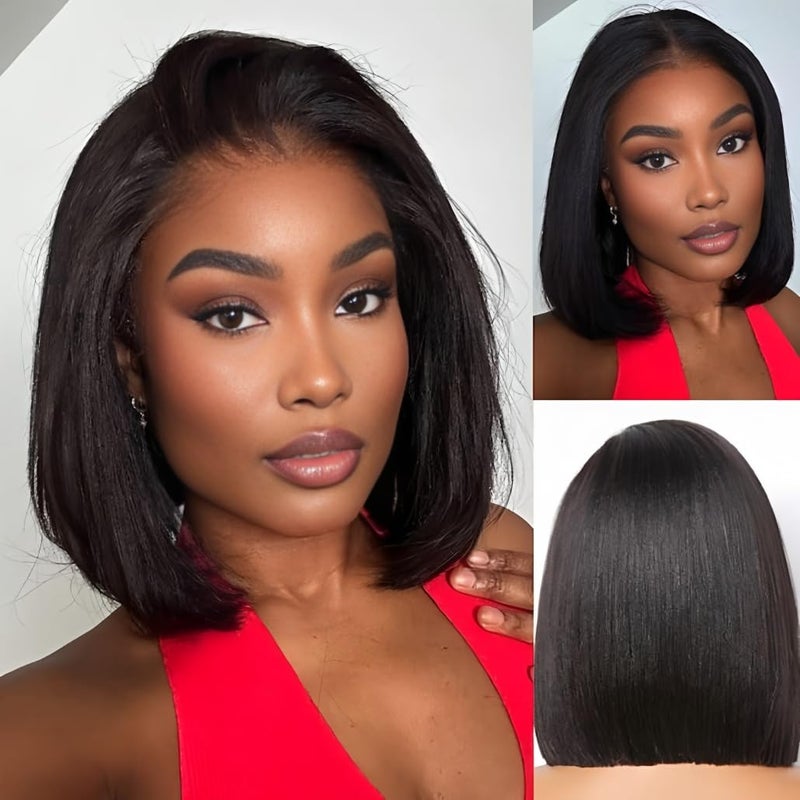 ISEE Hair M Cap 9x6 Bob Wig Human Hair Glueless Wigs Pre Plucked Pre Cut HD Lace Front Glueless Wigs Human Hair 180% Density Short Straight Bob Wigs for Black Women (Yaki Straight, 10 Inch) - Image 3