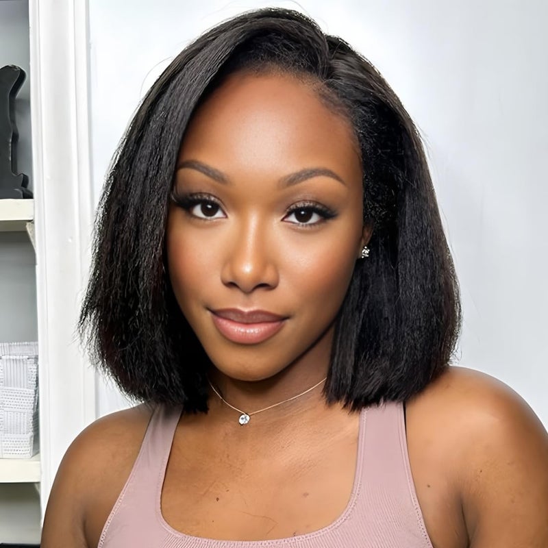 ISEE Hair M Cap 9x6 Bob Wig Human Hair Glueless Wigs Pre Plucked Pre Cut HD Lace Front Glueless Wigs Human Hair 180% Density Short Straight Bob Wigs for Black Women (Yaki Straight, 10 Inch) - Image 1