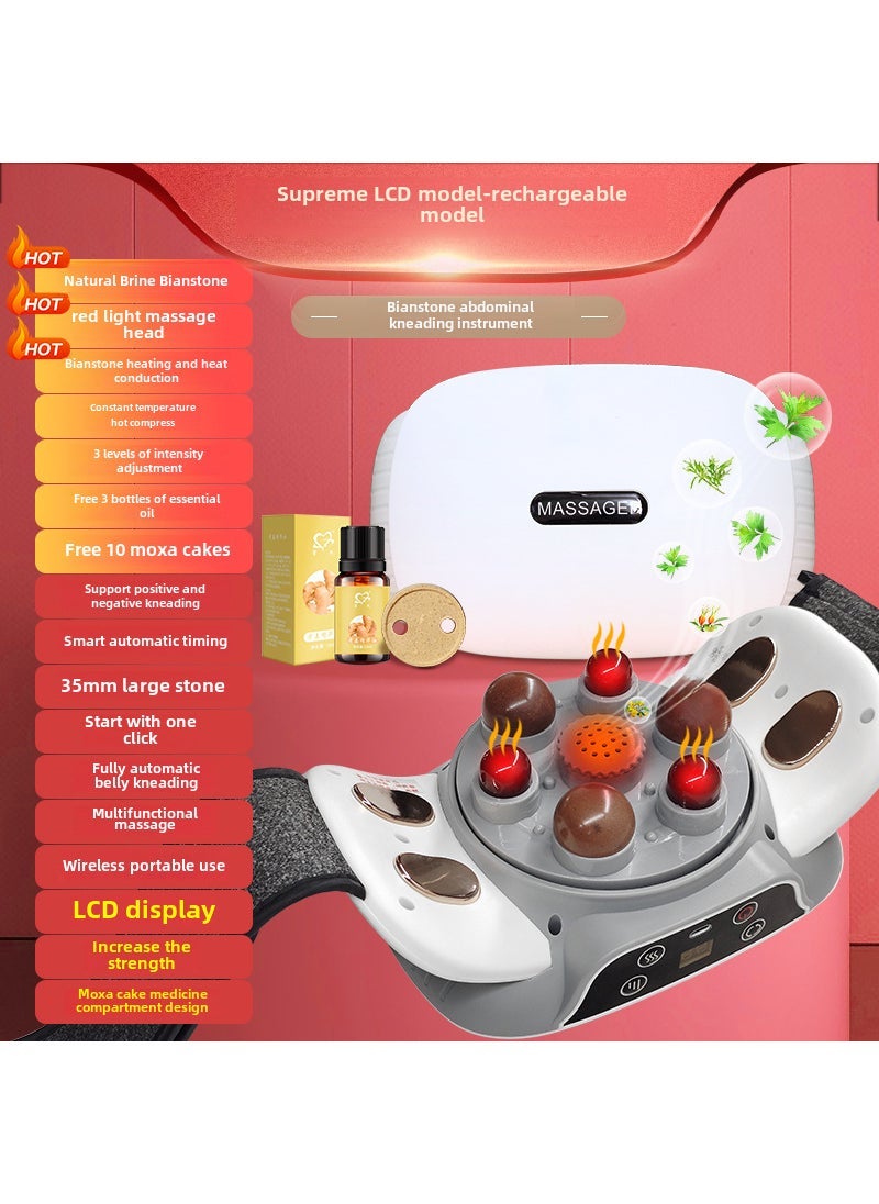 Generic Automatic Belly Massager Heating Waist Belt Liquid Crystal moxibustion big stone needle charging [liquid crystal charging +35mm big stone needle +10 moxa cakes +3 bottles of essential oil + stone needle heat conduction +3 gear strength + positive and negative kneading 