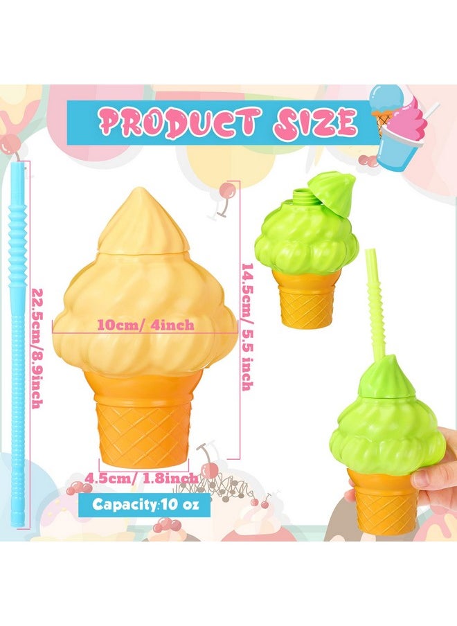 Mifoci 24 Sets Summer Ice Cream Party Favor Cups 10 Oz Ice Cream Cups With Lids And Straws Plastic Ice Cream Cone Cups Gifts For Girls Boys Hawaii Birthday Baby Shower Party Decorations Supplies  - Image 2