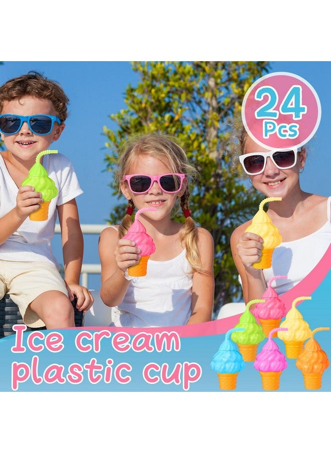 Mifoci 24 Sets Summer Ice Cream Party Favor Cups 10 Oz Ice Cream Cups With Lids And Straws Plastic Ice Cream Cone Cups Gifts For Girls Boys Hawaii Birthday Baby Shower Party Decorations Supplies  - Image 4