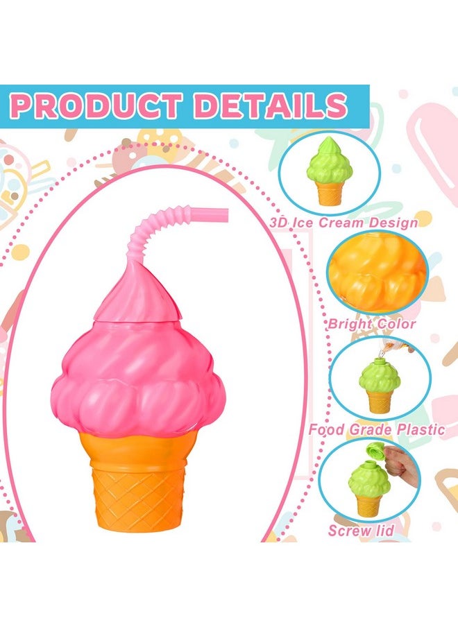Mifoci 24 Sets Summer Ice Cream Party Favor Cups 10 Oz Ice Cream Cups With Lids And Straws Plastic Ice Cream Cone Cups Gifts For Girls Boys Hawaii Birthday Baby Shower Party Decorations Supplies  - Image 3