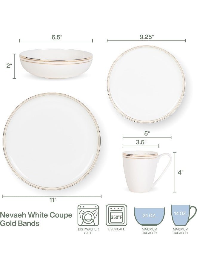 Fitz & Floyd أواني الطعام اليومية البيضاء من فيتس وفلويد نيفاه من البورسلين العظمي مع حواف ذهبية - مجموعة خدمة لـ 4 أشخاص - Image 3