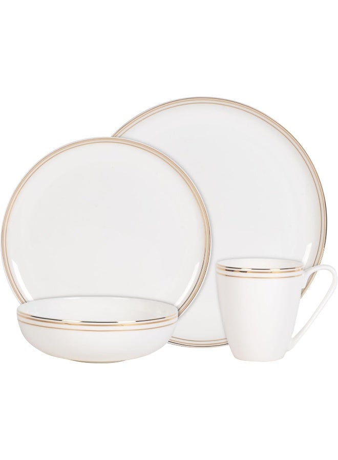 Fitz & Floyd أواني الطعام اليومية البيضاء من فيتس وفلويد نيفاه من البورسلين العظمي مع حواف ذهبية - مجموعة خدمة لـ 4 أشخاص - Image 2