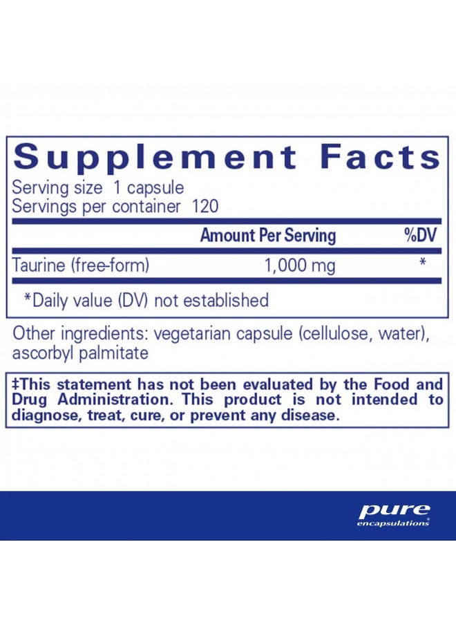 Pure Encapsulations - Pure Encapsulations Taurine 1,000 mg | Amino Acid Supplement for Liver, Eye Health, Antioxidants, Heart, Brain, and Muscles* | 120 Capsules - Image 1