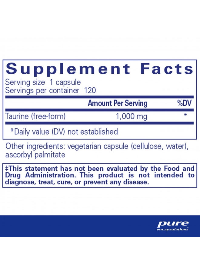 Pure Encapsulations - Pure Encapsulations Taurine 1,000 mg | Amino Acid Supplement for Liver, Eye Health, Antioxidants, Heart, Brain, and Muscles* | 120 Capsules - Image 1