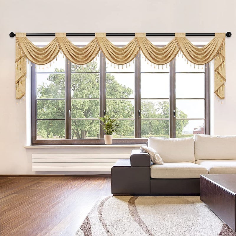 ELKCA ELKCA Luxury Gold Chenille Waterfall Valance for Living Room 5 Hollow Swags Curtain Valance for Bedroom Big Window CurtainsRod Pocket1 Panel 