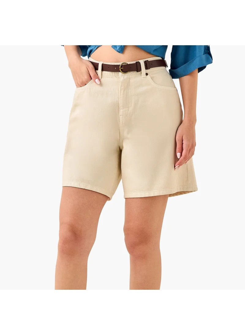Lee Cooper Lee Cooper Denim High Rise Shorts with Belt and Pockets