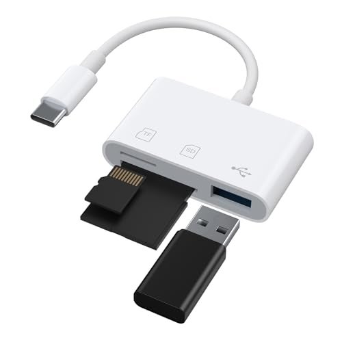 Tobfit USB C SD Card Reader for iPhone iPad, SD to USB Type C OTG Adapter, 3 in 1 Camera Card Viewer Reader with SD/Micro SD USB 3 Slots for MacBook/Android Phones, Plug and Play (USB C) - Image 1