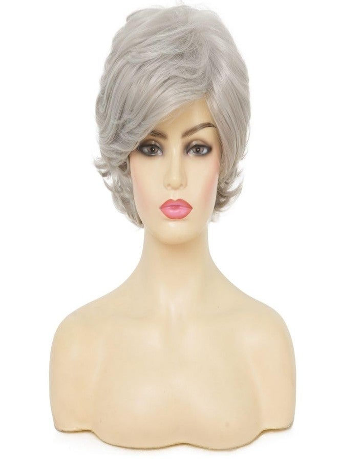 Swiking Gray Short Wigs for Women Layered Grey Wig with Side Part Bangs Natural Synthetic Cosplay Daily Party Wigs - Image 2