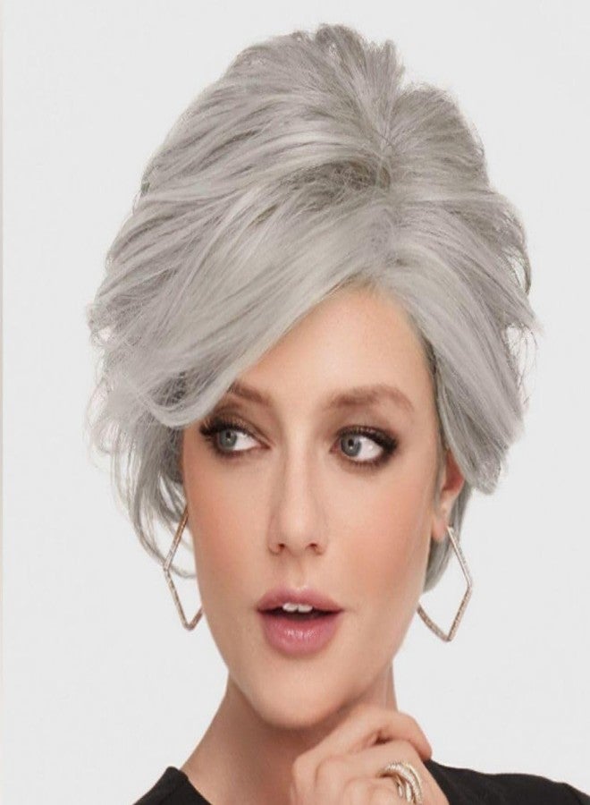 Swiking Gray Short Wigs for Women Layered Grey Wig with Side Part Bangs Natural Synthetic Cosplay Daily Party Wigs - Image 1