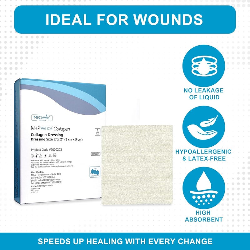 MedVance Collagen Dressing Pads Comfortable and Easy to Wear Wound Dressings Highly Effective and Long Lasting Protection Over The Counter Box of 5 dressings 2x2 - Image 4