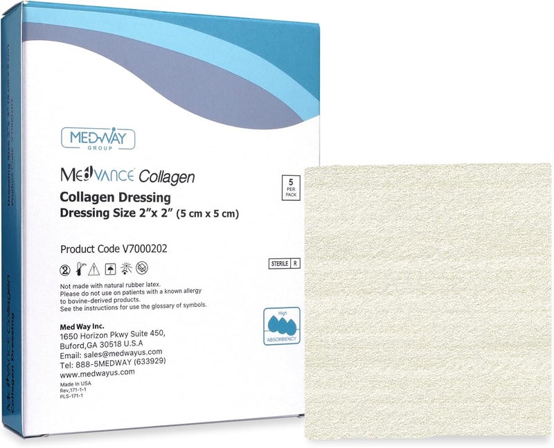 MedVance Collagen Dressing Pads Comfortable and Easy to Wear Wound Dressings Highly Effective and Long Lasting Protection Over The Counter Box of 5 dressings 2x2 - Image 1