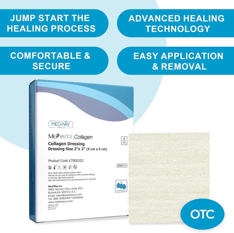 MedVance Collagen Dressing Pads Comfortable and Easy to Wear Wound Dressings Highly Effective and Long Lasting Protection Over The Counter Box of 5 dressings 2x2 - Image 2