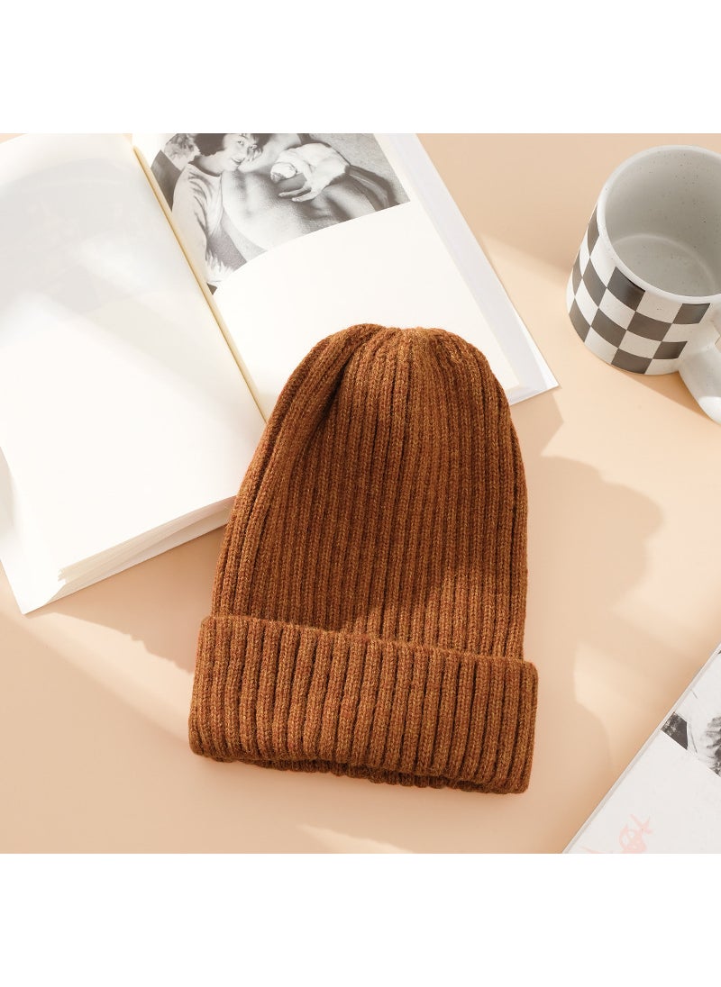 Generic Candy Color Rabbit Hair Knitted Hat Womens Autumn and Winter Korean Style All-match Digital Patch Pullover Hat Warm Wool Hat Coffee 