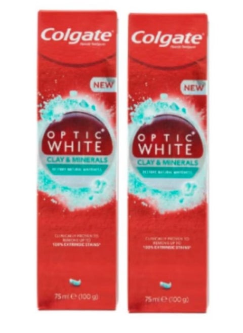 2 Piece Set Optic White Clay and Minerals Remove Stains and Restore Natural Whiteness Mint 2X75 ml