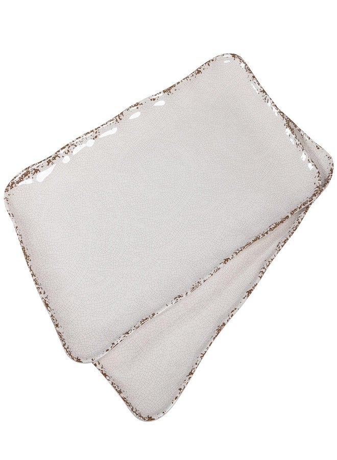 ZAROCRUS Farmhouse Melamine Serving Platters Set of 2, 17"x10" Large Rectangular Melamine Serving Trays for Serving Food on Parties and Entertaining, Dishwasher Safe. Ivory - Image 2