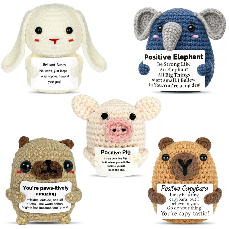 UGRASEA 5PCS Positive Capybara Christmas Crochet Animal Gifts for Teenage Boys and Girls' Stocking Stuffers White Elephant Gifts Best Friend Christmas Hampers Emotional Support Desk Decor - Image 1