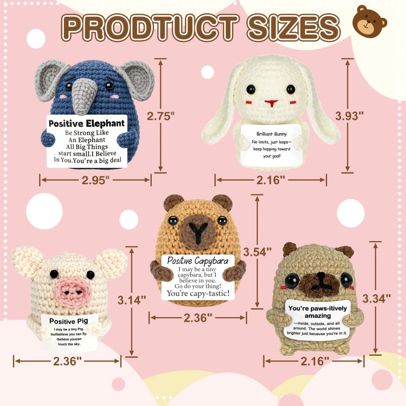 UGRASEA 5PCS Positive Capybara Christmas Crochet Animal Gifts for Teenage Boys and Girls' Stocking Stuffers White Elephant Gifts Best Friend Christmas Hampers Emotional Support Desk Decor - Image 2