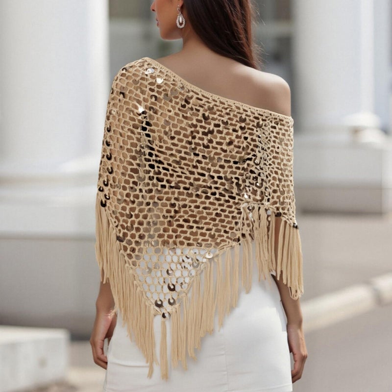 Argeousgor Women Sheer Poncho Top Lightweight Knit Crochet Shrug Bolero Mesh Batwing Sleeve Sweater Cover Up Beachwear - Image 5