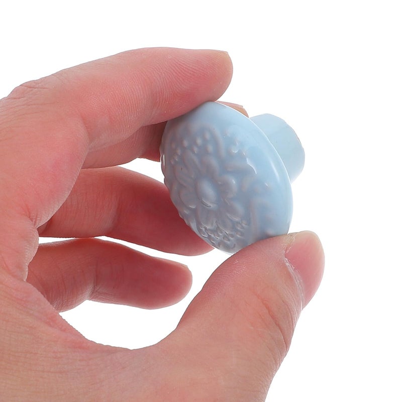 Ceramic Drawer Pulls Cabinet Knobs Round Single Hole Furniture Handles Light Blue 10 Pieces Set - Image 5
