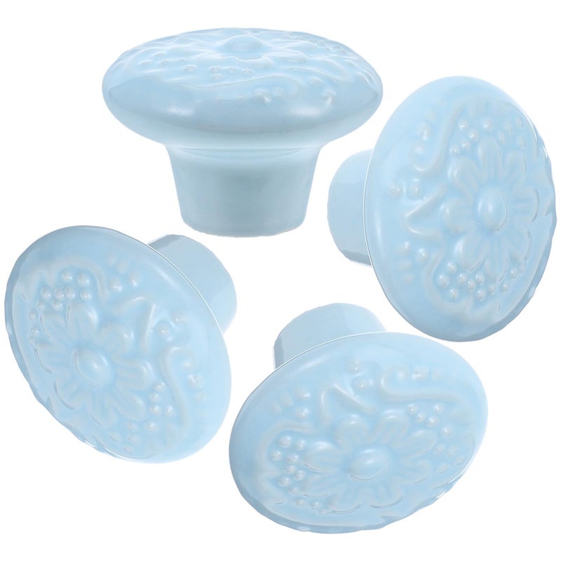 Ceramic Drawer Pulls Cabinet Knobs Round Single Hole Furniture Handles Light Blue 10 Pieces Set - Image 2