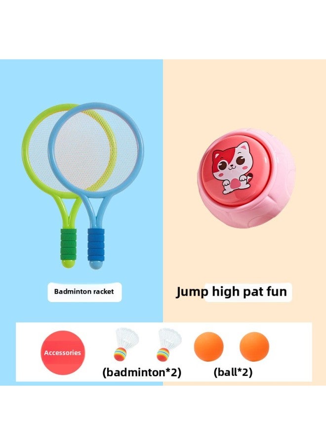 Children's Badminton Racket Ball Toys Outdoor Tennis Racket Suit Parent-child Interaction 2-3 Years Old 4 Years Old Sports Racket-Specifications:Blue-green (2 Shots And 4 Balls) + Cat Pat Fun