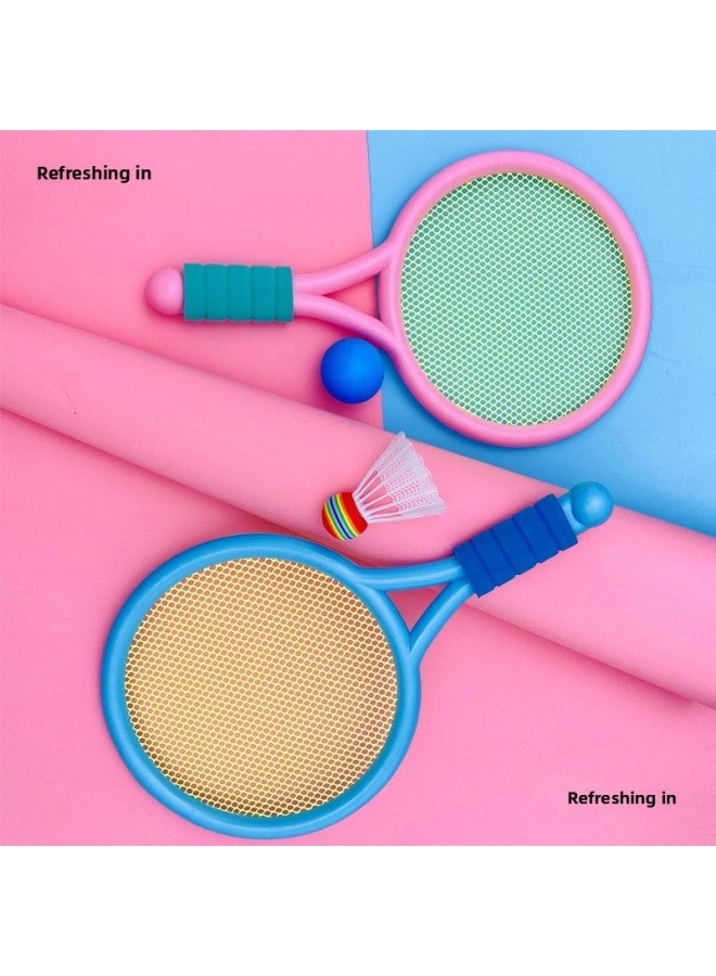 Children's Badminton Racket Ball Toys Outdoor Tennis Racket Suit Parent-child Interaction 2-3 Years Old 4 Years Old Sports Racket-Specifications:Blue-green (2 Shots And 4 Balls) + Cat Pat Fun