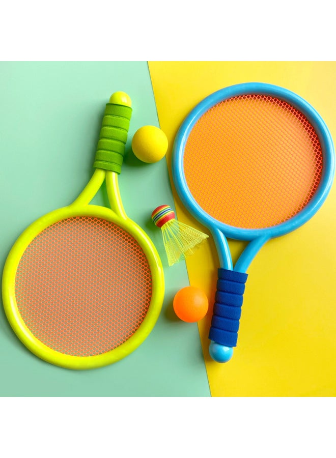 Children's Badminton Racket Ball Toys Outdoor Tennis Racket Suit Parent-child Interaction 2-3 Years Old 4 Years Old Sports Racket-Specifications:Blue-green (2 Shots And 4 Balls) + Cat Pat Fun