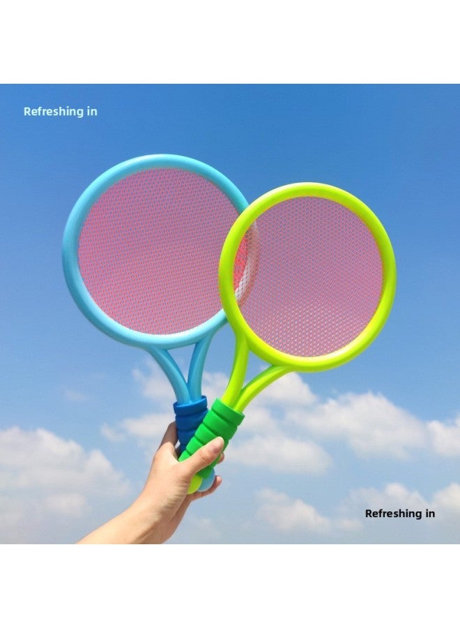 Children's Badminton Racket Ball Toys Outdoor Tennis Racket Suit Parent-child Interaction 2-3 Years Old 4 Years Old Sports Racket-Specifications:Blue-green (2 Shots And 4 Balls) + Cat Pat Fun