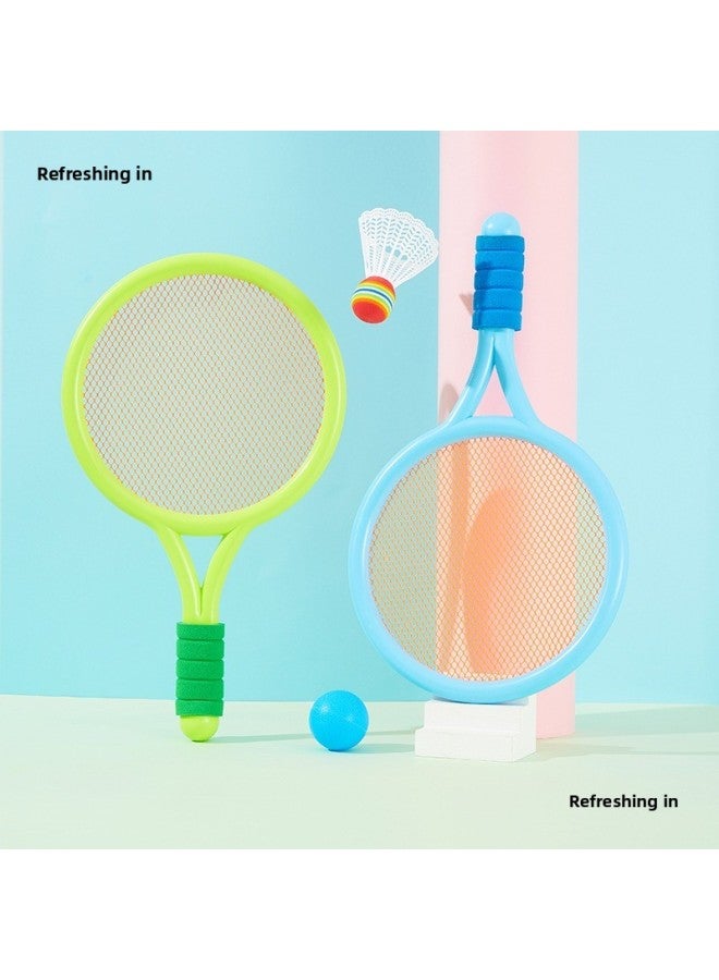 Children's Badminton Racket Ball Toys Outdoor Tennis Racket Suit Parent-child Interaction 2-3 Years Old 4 Years Old Sports Racket-Specifications:Blue-green (2 Shots And 4 Balls) + Cat Pat Fun