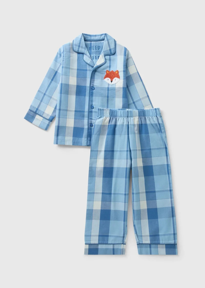 Matalan Boys Blue Check Fox Pyjama Set