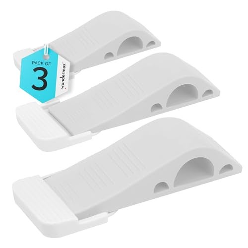 Wundermax Door Stoppers - Pack of 3 Rubber Door Wedge for Carpet, Hardwood, Concrete and Tile - Home Improvement Accessories - White - Image 1