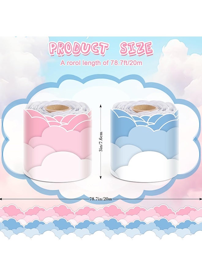 Wffo 2 Rolls（10M）Bulletin Board Borders - Classroom Border - Ocean Blue and Pink Clouds Die-Cut Border Trims Bulletin Board Scalloped Borders for School Classroom Blackboard Office Wall Window Party Decor (Clouds)Material - Made of high-quality paper, thick and durable, lightweight and long-lasting. No glue needed, clear printed patterns, resistant to damage and fading. Rolls are compact, convenient for long-term storage. - Image 2