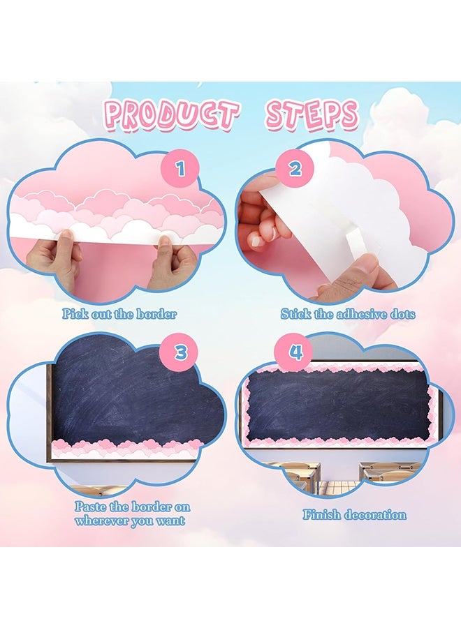 Wffo 2 Rolls（10M）Bulletin Board Borders - Classroom Border - Ocean Blue and Pink Clouds Die-Cut Border Trims Bulletin Board Scalloped Borders for School Classroom Blackboard Office Wall Window Party Decor (Clouds)Material - Made of high-quality paper, thick and durable, lightweight and long-lasting. No glue needed, clear printed patterns, resistant to damage and fading. Rolls are compact, convenient for long-term storage. - Image 4