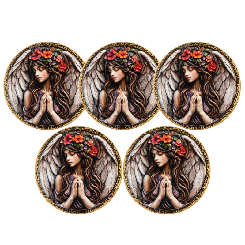Leabet 5Pcs Psalm 911112 Challenge Coin Guardian Angel Prayer Coin DoubleSided Christian Collectible Token of Protection and Faith 157 Inch - Image 3