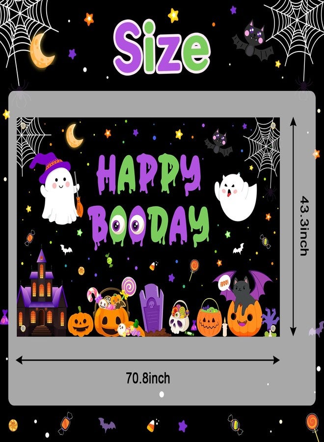 Lecheme Halloween Birthday Backdrop 6x3.6 ft Happy Booday Backdrop Pumpkin Ghost Halloween 1st Birthday Banner Photo Background Happy Boo Day Party Decorations - Image 3