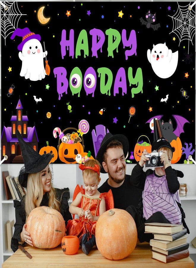 Lecheme Halloween Birthday Backdrop 6x3.6 ft Happy Booday Backdrop Pumpkin Ghost Halloween 1st Birthday Banner Photo Background Happy Boo Day Party Decorations - Image 4