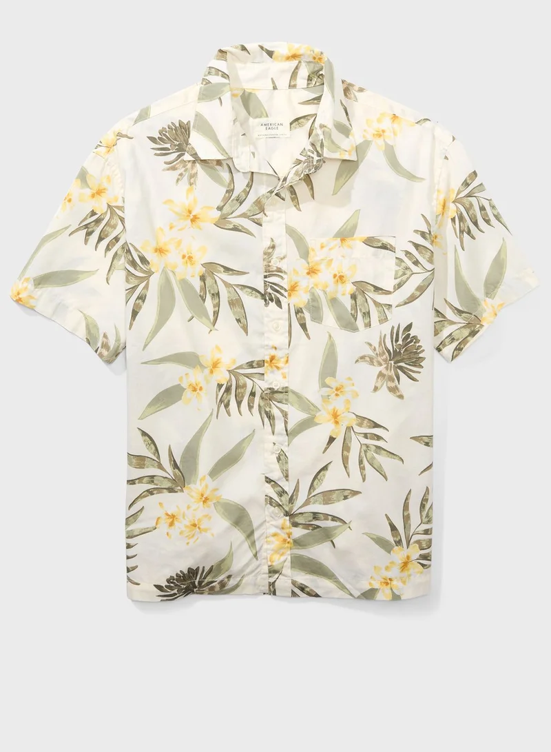 American Eagle Tropical Print Regular Fit Poolside Shirt