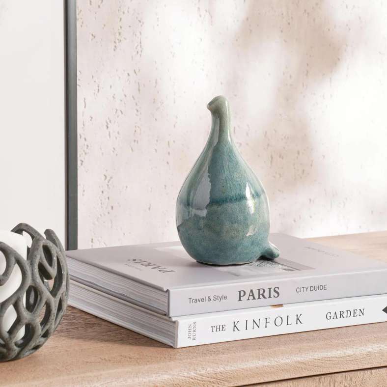 Pan Home Handpainted Stoneware Bird Sculpture - Blue - Image 1