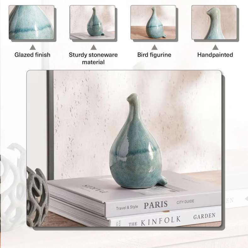 Pan Home Handpainted Stoneware Bird Sculpture - Blue - Image 4