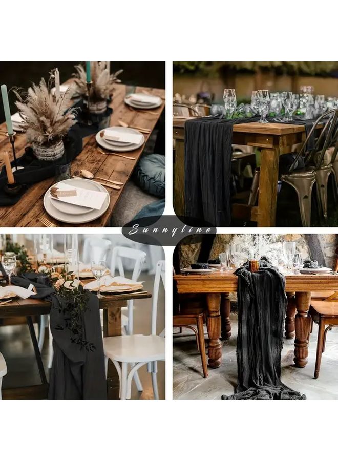 Black Cheesecloth Table Runner 10 Feet 10pcs Bohemian Decorative Semi Transparent - Image 5