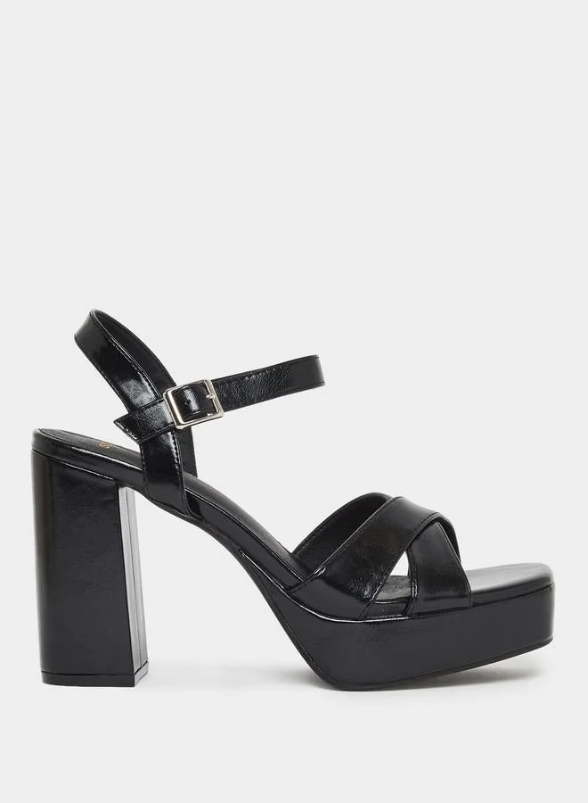 Buckle Cross Strap Block Heel Sandals
