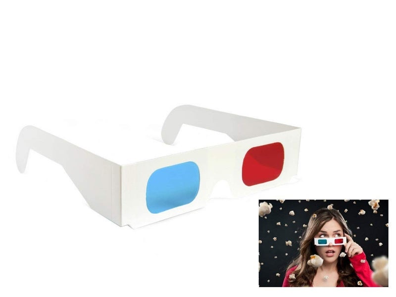 Jambar Red & Anaglyph 3D Paper Glasses (25 Pcs.Pack) Red & Blue Glasses for TV/Computer/Projector/Magazine - Image 1
