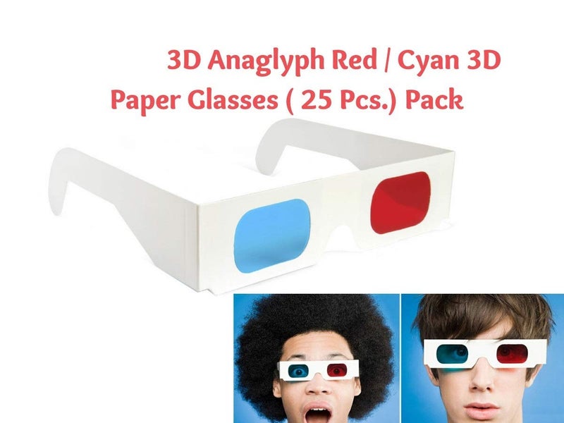 Jambar Red & Anaglyph 3D Paper Glasses (25 Pcs.Pack) Red & Blue Glasses for TV/Computer/Projector/Magazine - Image 2
