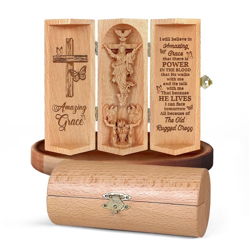 Jesuspirit - Our Father in Heaven Christian Decor  Catholic Wooden Statue  Sculpture Nativity Family  Statue of Jesus  Home Decor - Openable Wooden Cylinder Sculpture of Jesus (Amazing Grace) - Image 1