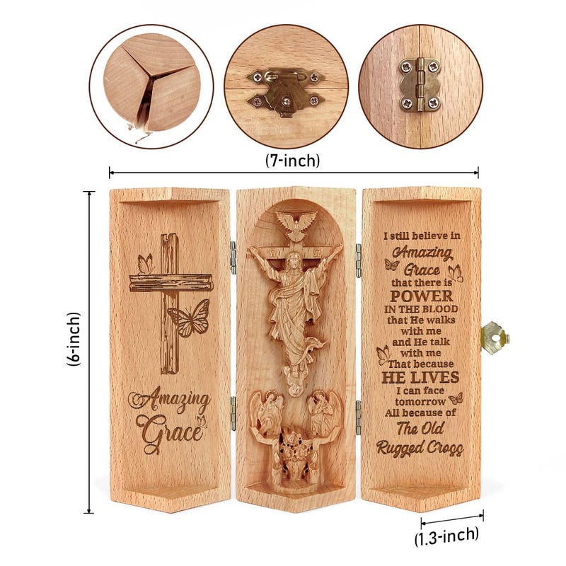 Jesuspirit - Our Father in Heaven Christian Decor  Catholic Wooden Statue  Sculpture Nativity Family  Statue of Jesus  Home Decor - Openable Wooden Cylinder Sculpture of Jesus (Amazing Grace) - Image 5