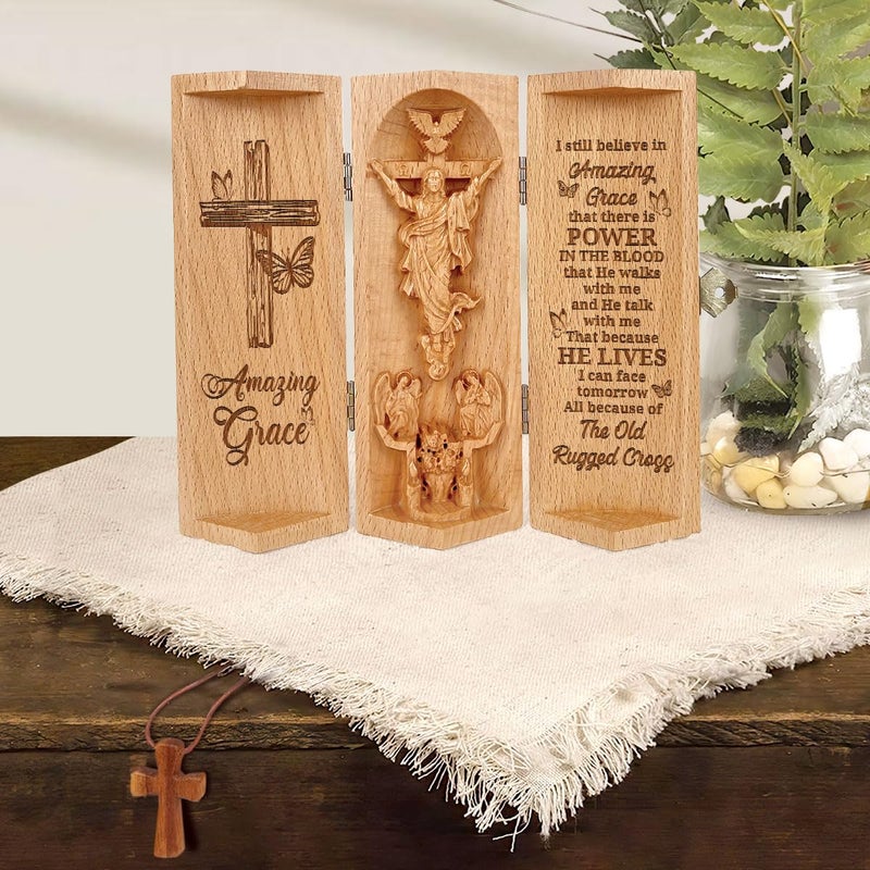 Jesuspirit - Our Father in Heaven Christian Decor  Catholic Wooden Statue  Sculpture Nativity Family  Statue of Jesus  Home Decor - Openable Wooden Cylinder Sculpture of Jesus (Amazing Grace) - Image 2